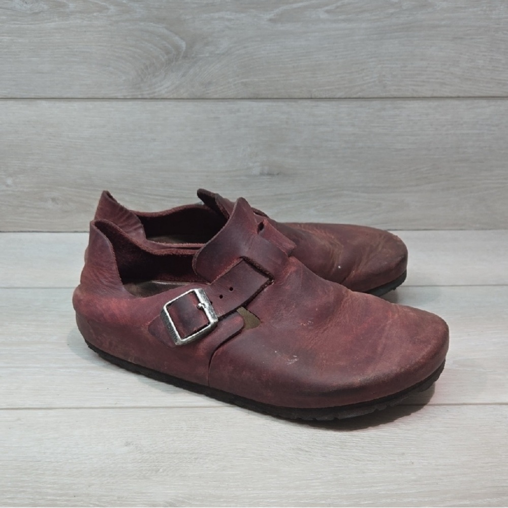 Birkenstock Burgundy Leather Mules with Buckle